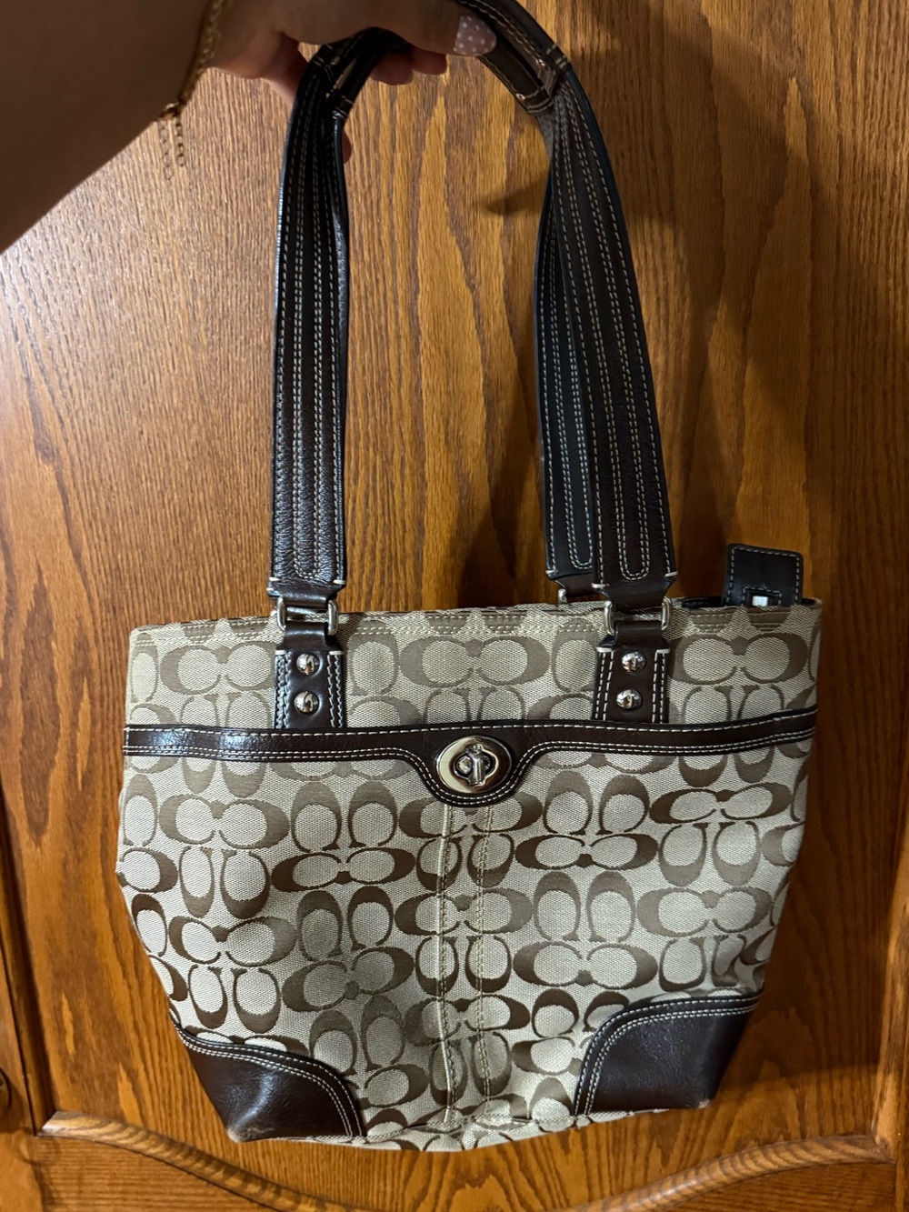 Coach Tan & Brown Signature Canvas Tote